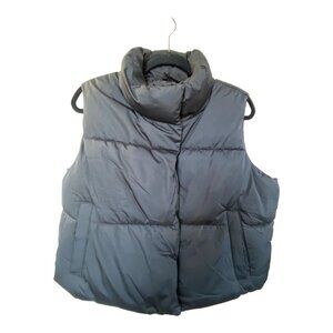 Black Puffer Vest Sleeveless Quilted Zip Front Winter Insulated Vest Med Petite